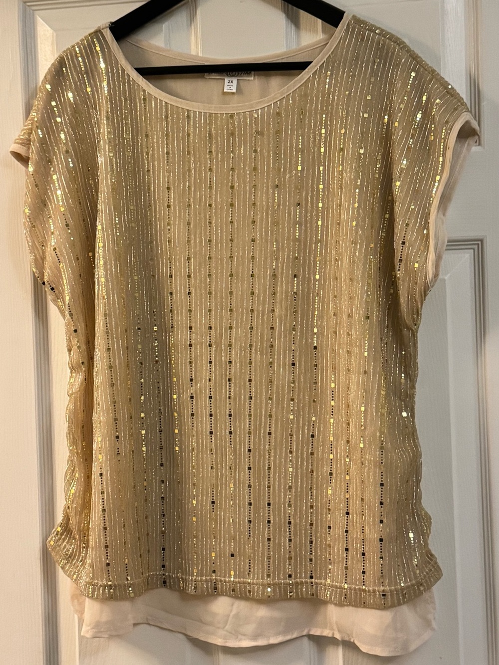 Gold Sequin Short-Sleeve Blouse - Women’s Elegant Top
